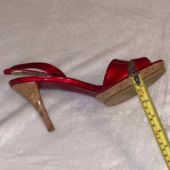 Stuart Weitzman Red Patent Slingback Platform Sandal Heel w/Cork Heels, Worn 1X! - Picture 2 of 11